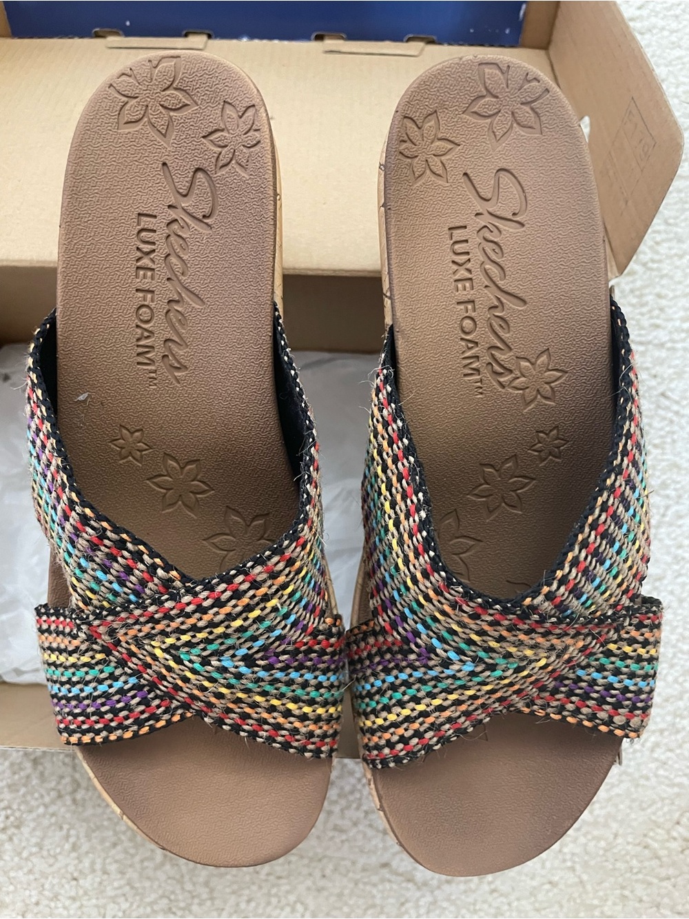Skechers Multicolor Woven Cross-Band Luxe Foam Slide Sandals